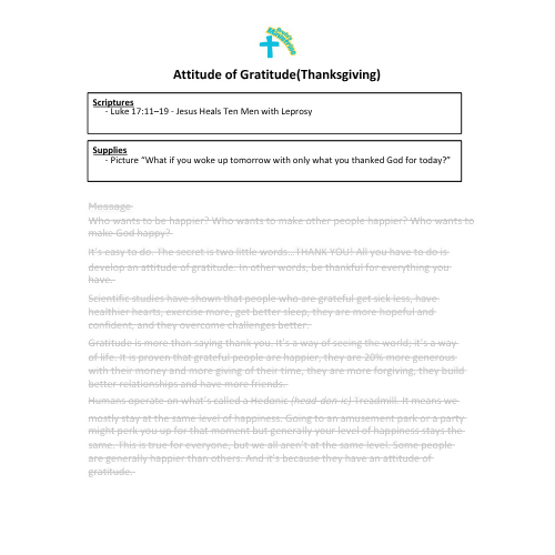 Children's Sermon Attitude of Gratitude (Thanksgiving)