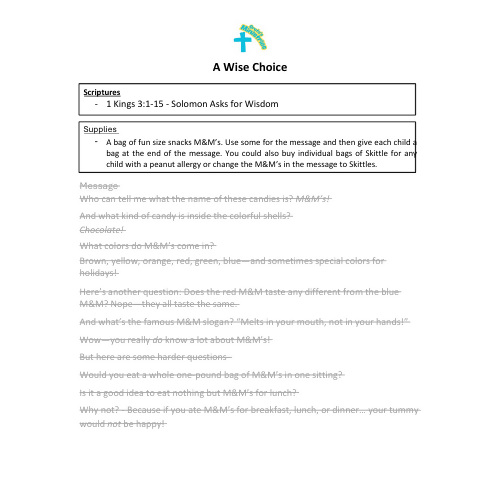 Sermon/message/lesson-A Wise Choice- Solomon Asks for Wisdom -1 Kings 3:1-15