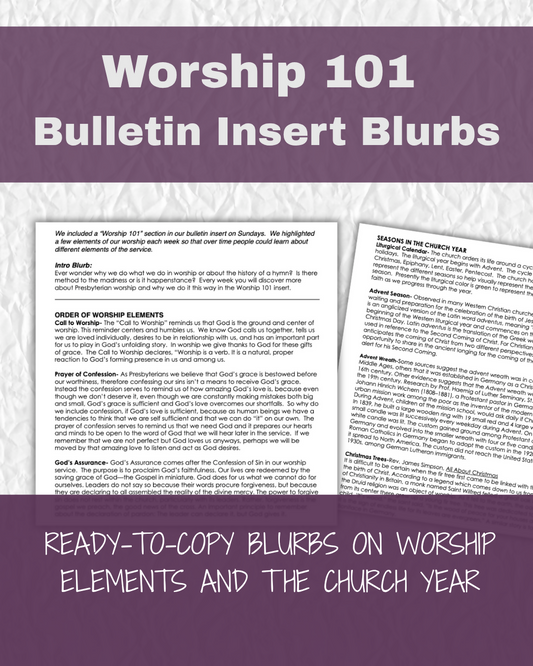 Worship 101 Bulletin Insert Blurbs