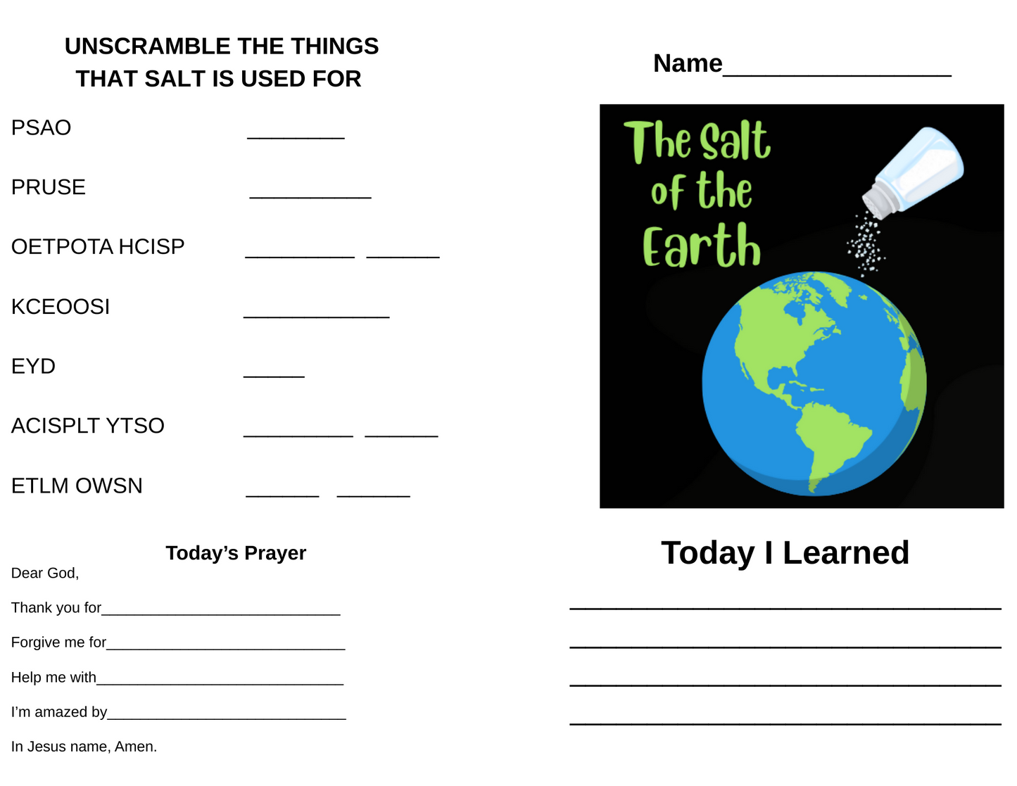 Children's Sermon & Activity Booklet - The Salt of the Earth - (Matthew 5:13)