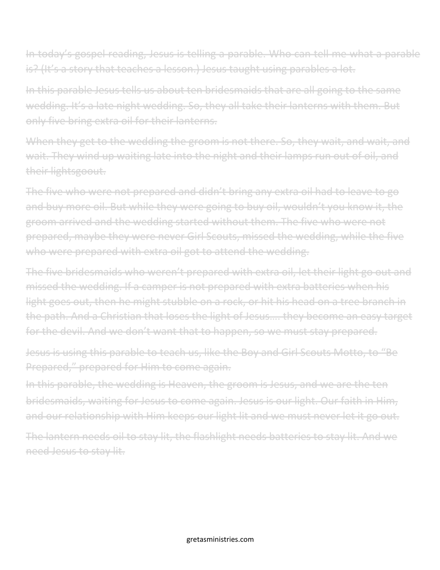 Be Prepared - Matthew 25:1-13 Parable Ten Bridesmaids - Children's Sermon/Lesson & Activity Booklet