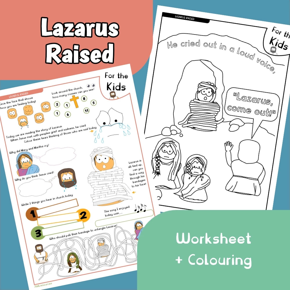 Lazarus Raised (John 11) Worksheet and Colouring