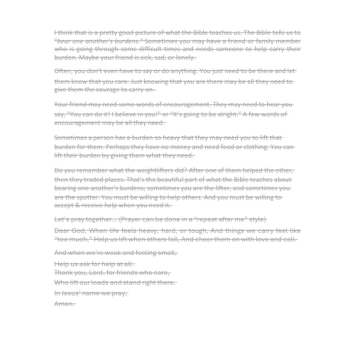 Children & Youth Sermon/Message/Lesson-Lifting Weights-Galatians 6:2 Carry each others burdens.