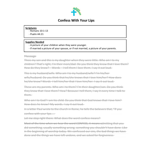 Children & Youth Sermon/Message - Confess with Your Lips- (Romans 10:1-13)