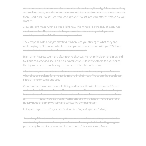 Children's Sermon/Message - Come & See - (John 1:29-42)