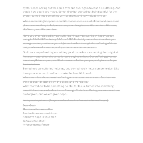 Children & Youth Sermon/Message/Lesson - The Oyster and the Pearl - Romans 5:1-8 Peace & Hope