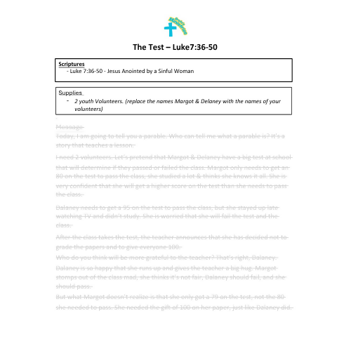 Children and Youth Sermon - "The Test" (Luke 7:36-50)