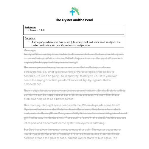 Children & Youth Sermon/Message/Lesson - The Oyster and the Pearl - Romans 5:1-8 Peace & Hope