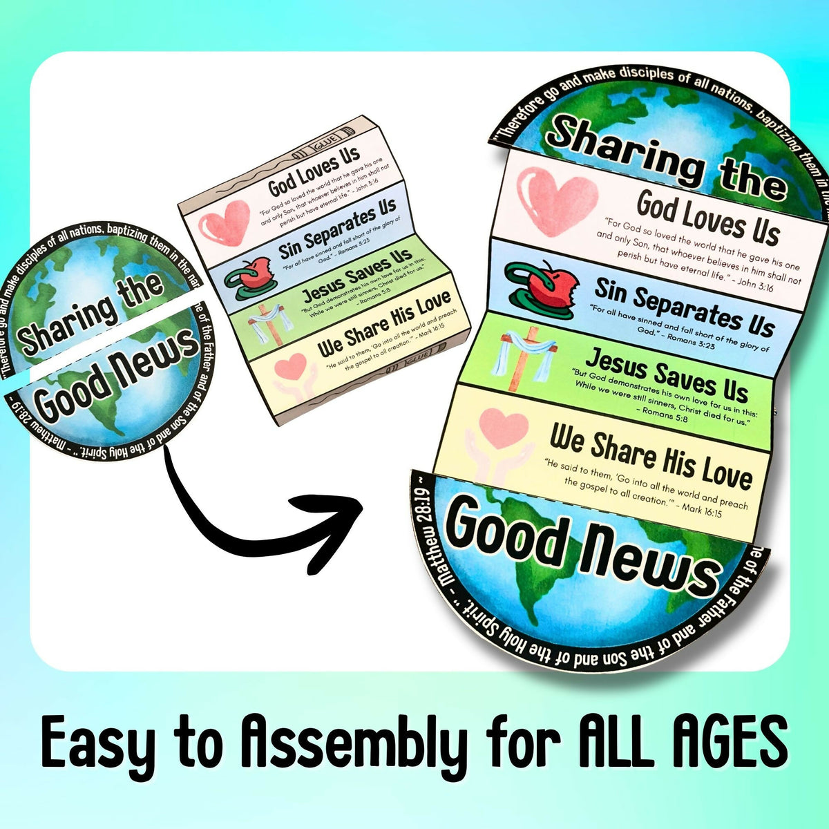 Sharing the Good News Gospel Foldable Craft | Matthew 28:19 Bible Craft for Kids