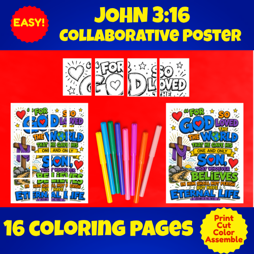 John 3:16 Collaborative Coloring Poster | Class Bible Verse Activity