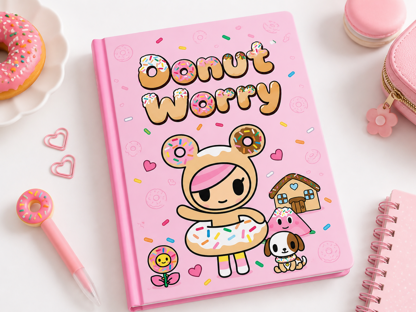 Donut Worry Kawaii Stationery Set Printable Digital Planner Pages, Cute Donut Journal Paper, Weekly Planner, Daily Planner, and Writing Sheets