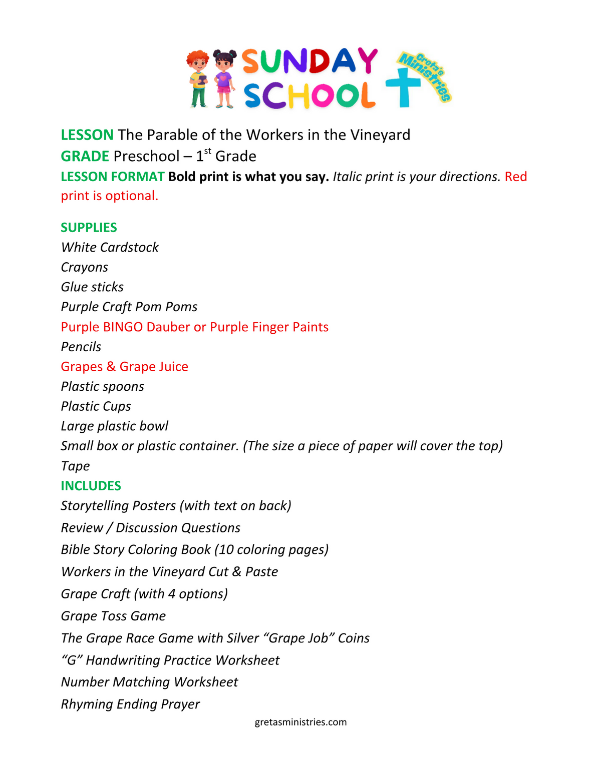 Parable The Workers in the Vineyard | Sunday School Lesson Plan | Crafts & Games