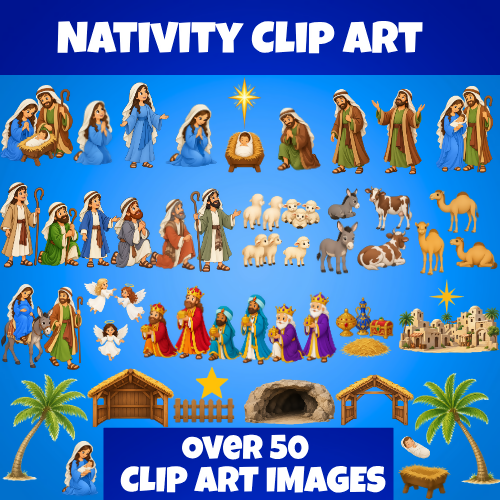 Nativity Clip Art | The Birth of Jesus | 57 High-Resolution 300 DPI PNG Images