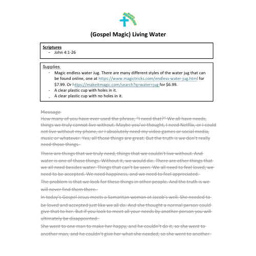Children's Sermon - Gospel Magic - Living Water (John 4:1-26)