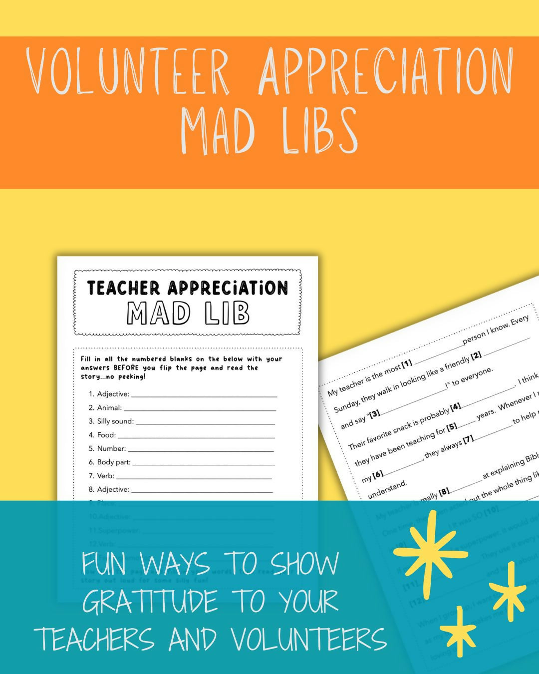 Volunteer Appreciation Mad Libs — Printable Activity Set