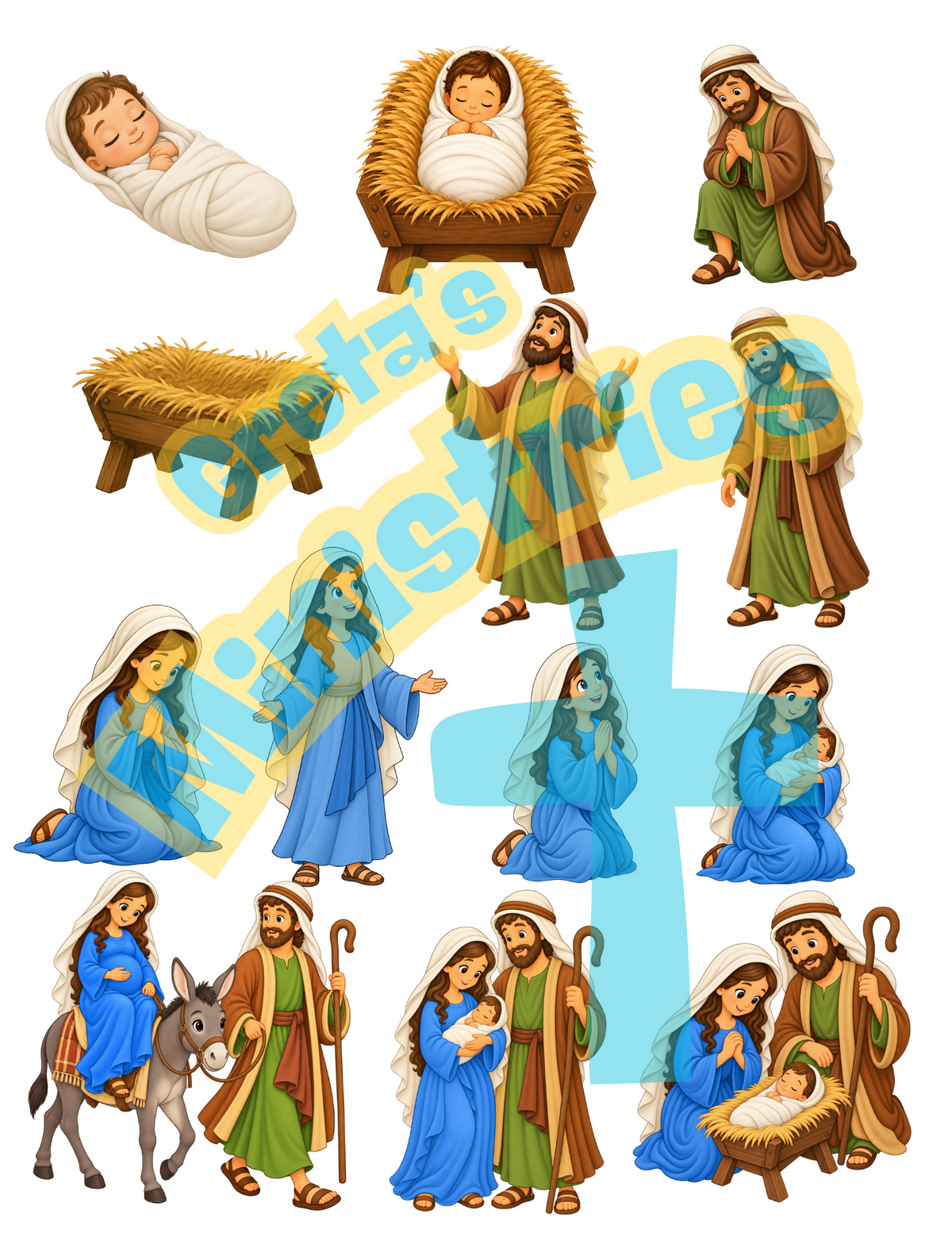 Nativity Clip Art | The Birth of Jesus | 57 High-Resolution 300 DPI PNG Images