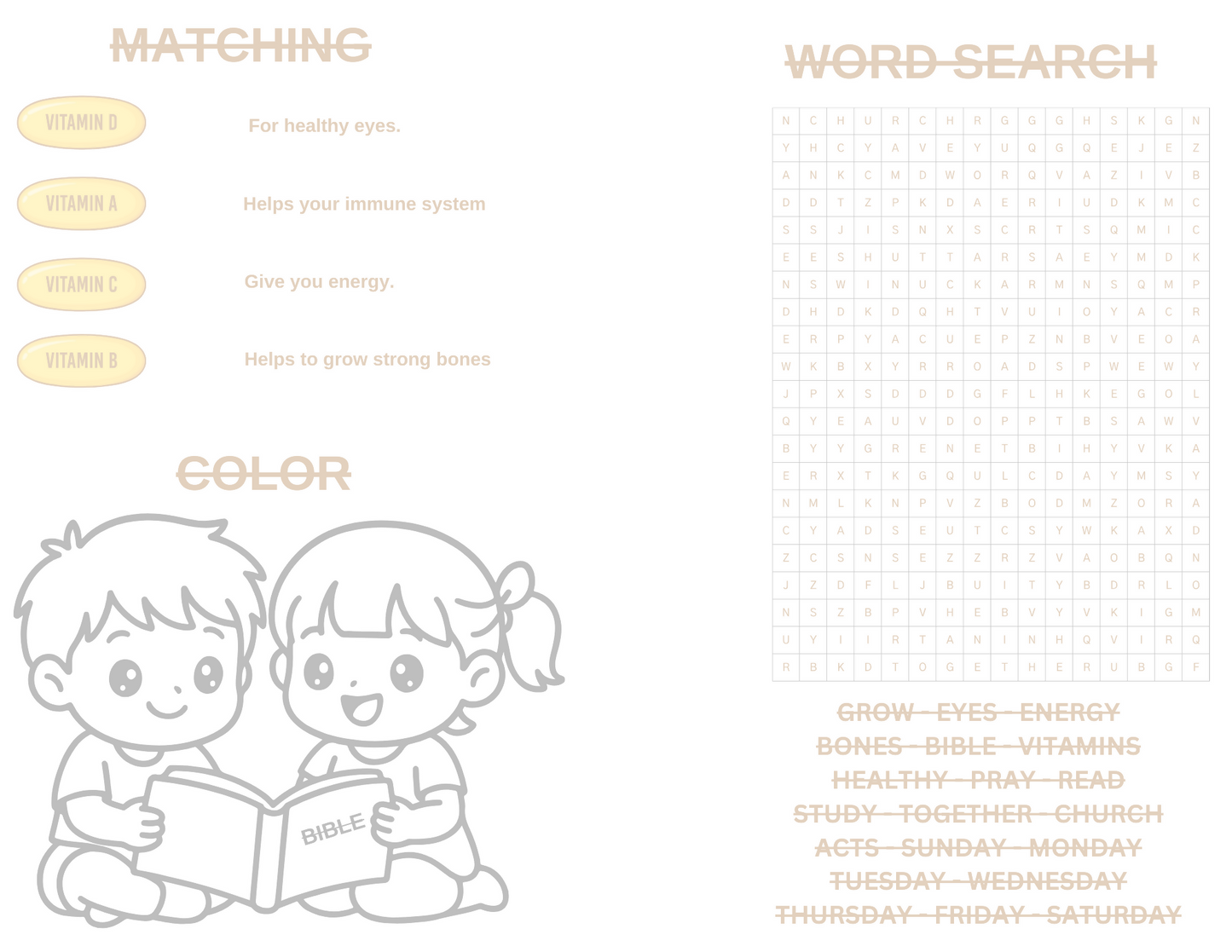 Take Your Vitamins Every Day (Acts 2:42–47) - Children's Sermon/Lesson and Activity Booklet