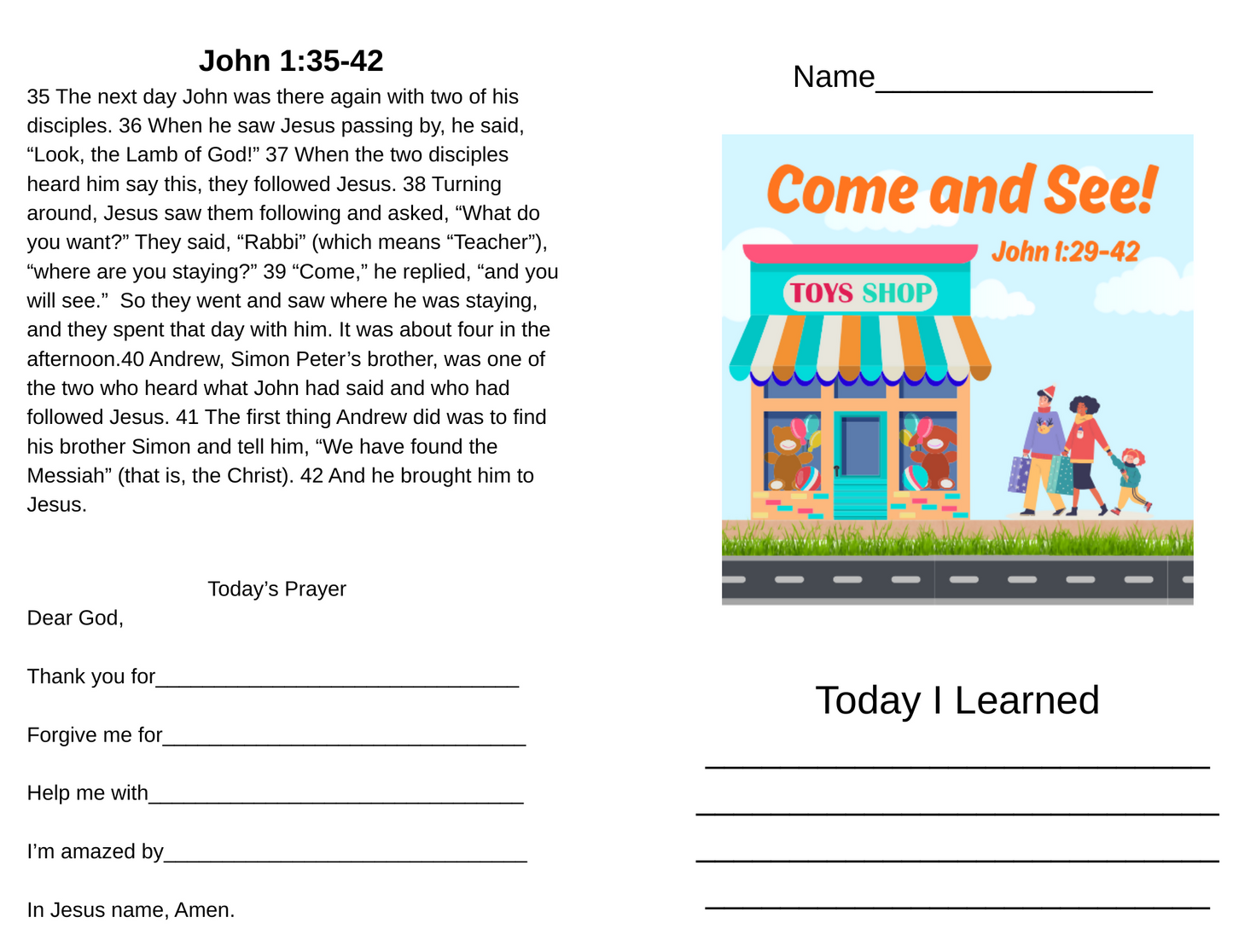 Children's Sermon/Message - Come & See - (John 1:29-42)