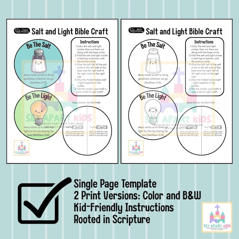 Salt and Light Bible Craft for Kids | Matthew 5:13-16 Sunday School Activity | Children's Ministry
