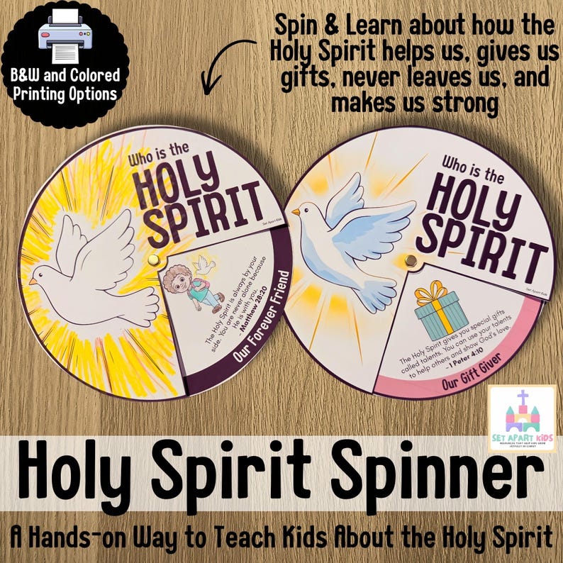 Holy Spirit Spinner Bible Craft for Kids | Trinity Sunday School Activity | Children's Ministry Printable