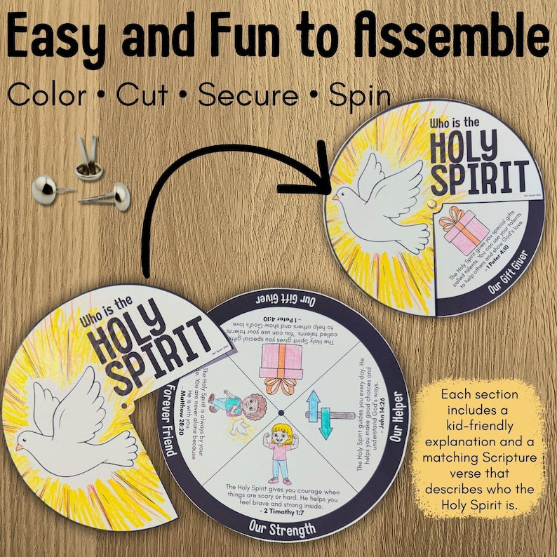 Holy Spirit Spinner Bible Craft for Kids | Trinity Sunday School Activity | Children's Ministry Printable