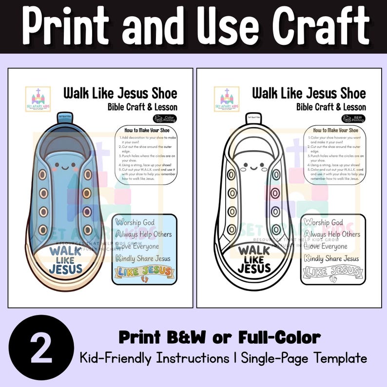 Walk Like Jesus Bible Craft for Kids | Shoe Sunday School Activity | Following Jesus Printable