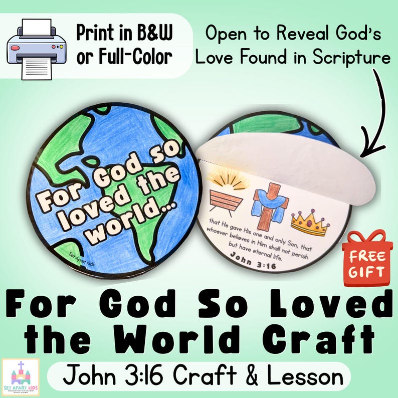 John 3:16 Bible Craft for Kids | God's Love Sunday School Craft | Printable Children's Ministry Activity