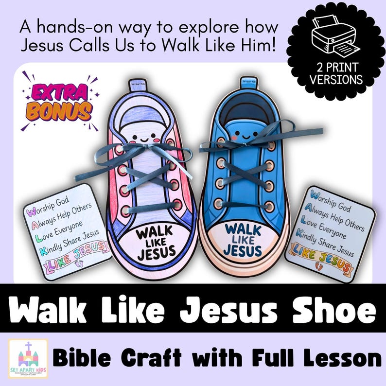 Walk Like Jesus Bible Craft for Kids | Shoe Sunday School Activity | Following Jesus Printable
