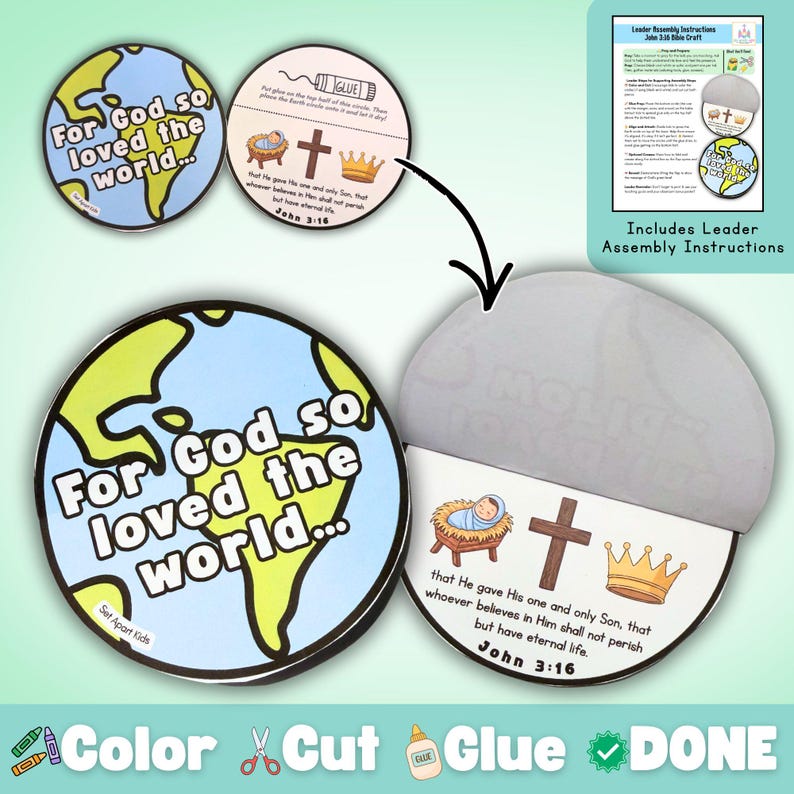 John 3:16 Bible Craft for Kids | God's Love Sunday School Craft | Printable Children's Ministry Activity