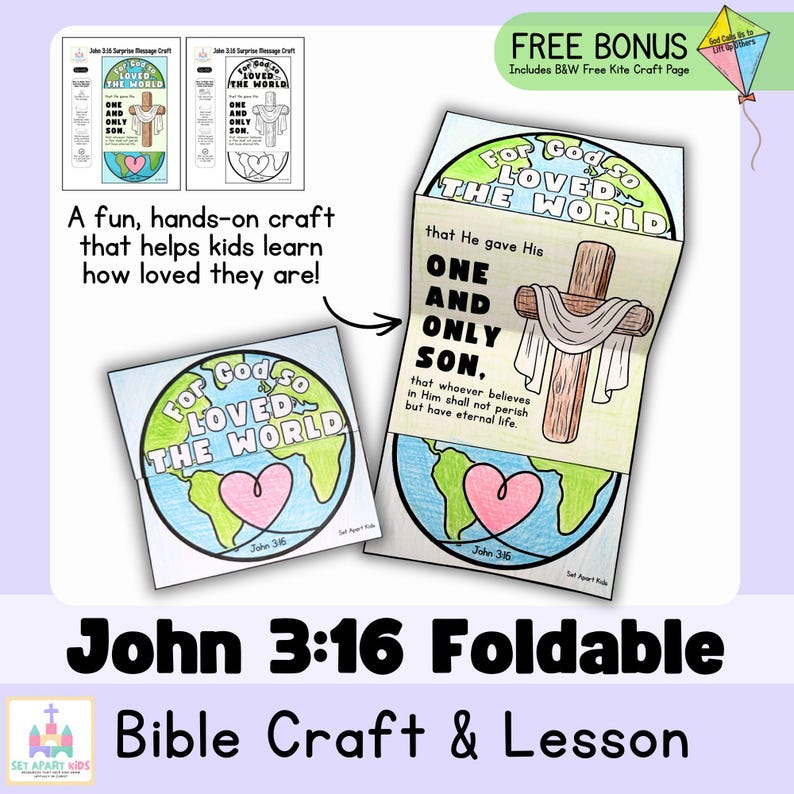 John 3:16 Foldable Bible Craft for Kids | God's Love Sunday School Activity | Scripture Craft