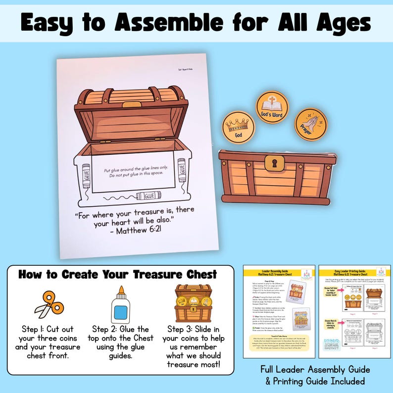 Matthew 6:21 Treasure Chest Bible Craft for Kids | Sunday School Treasure Activity | Christian Printable