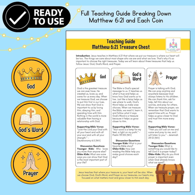 Matthew 6:21 Treasure Chest Bible Craft for Kids | Sunday School Treasure Activity | Christian Printable