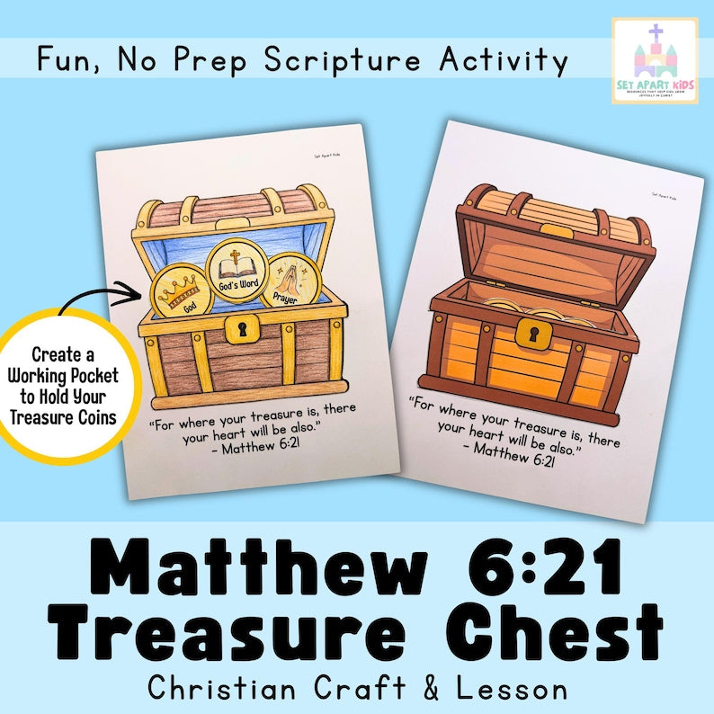 Matthew 6:21 Treasure Chest Bible Craft for Kids | Sunday School Treasure Activity | Christian Printable