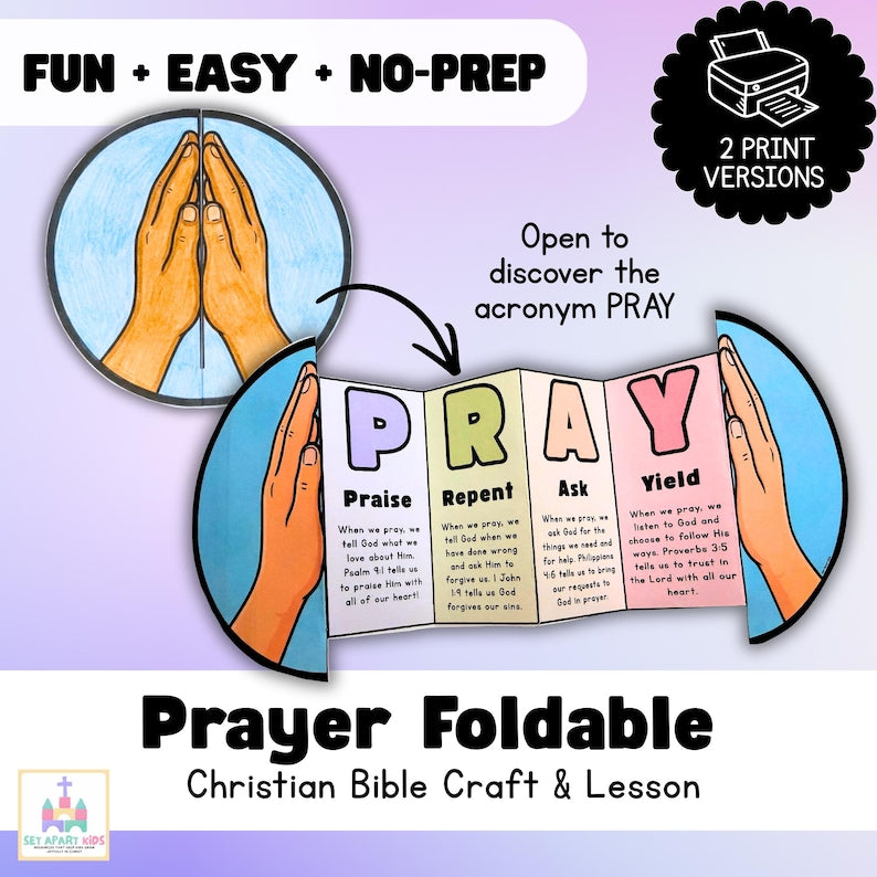 Prayer Foldable Bible Craft for Kids | PRAY Acronym Sunday School Activity | Children's Ministry