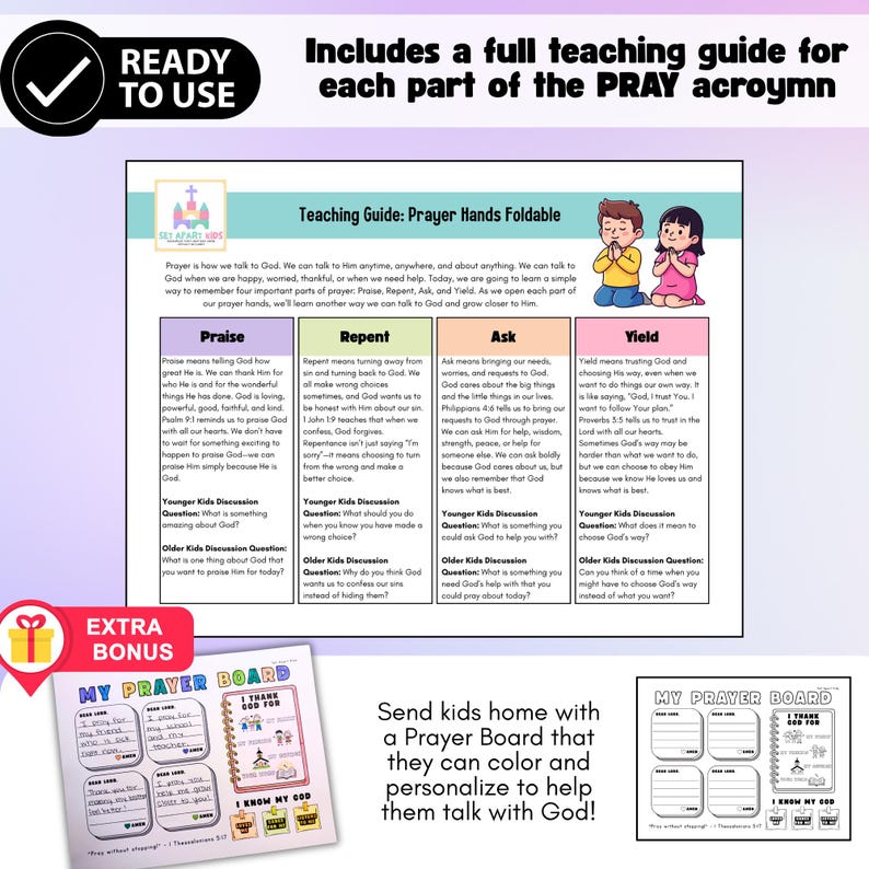 Prayer Foldable Bible Craft for Kids | PRAY Acronym Sunday School Activity | Children's Ministry