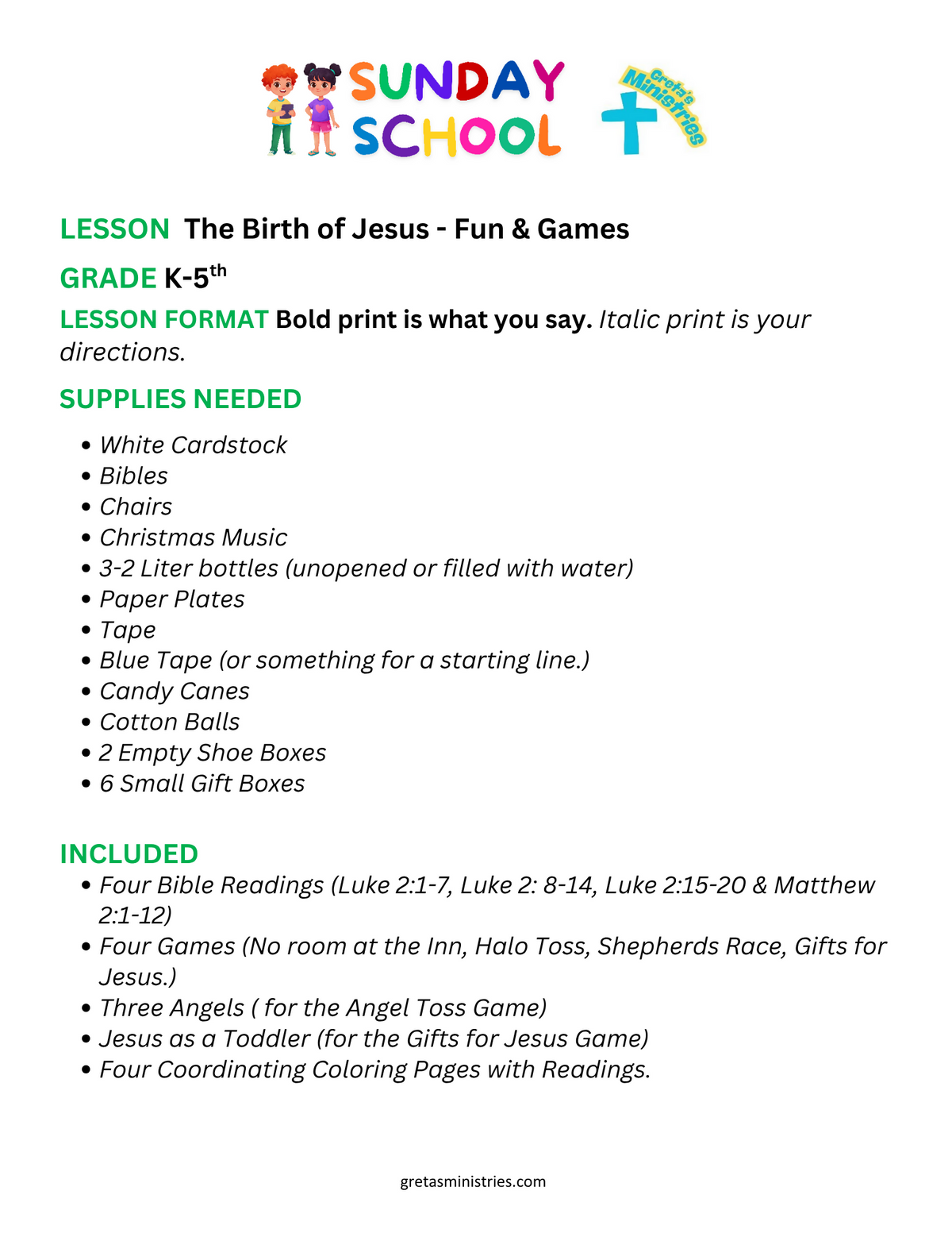 The Birth of Jesus – Christmas Sunday School Lesson | Fun & Games | K–5th Grade