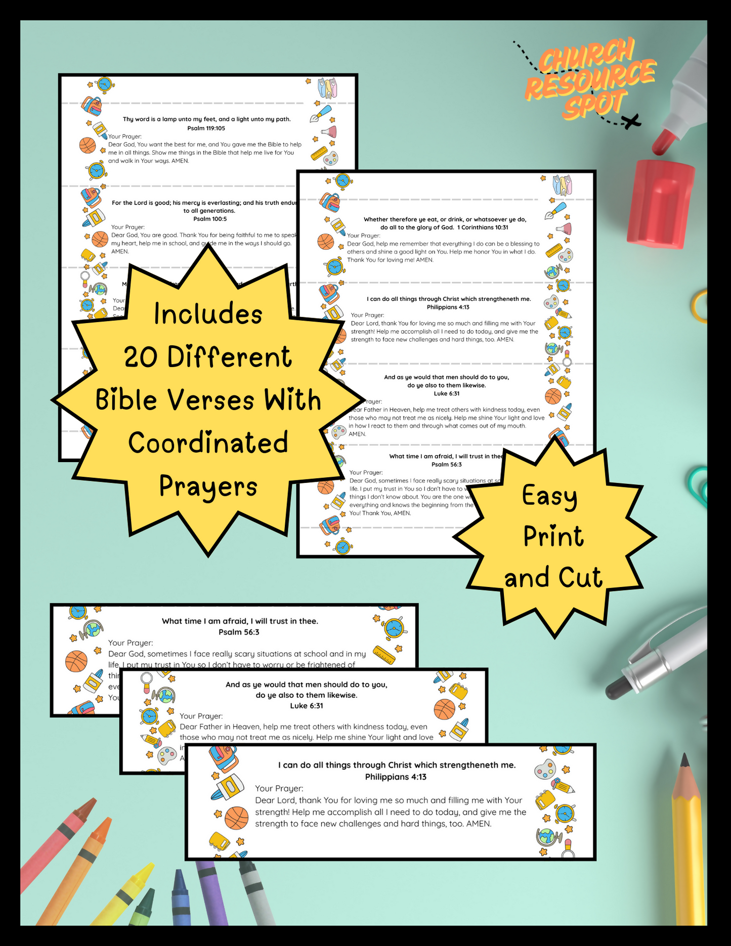 Kids Back To School Prayer Cards KJV