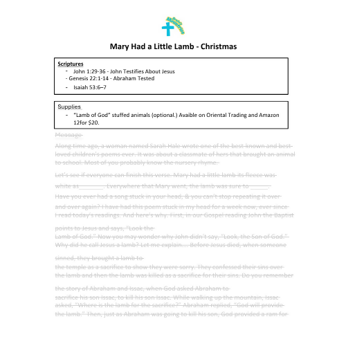 Children's Christmas Sermon - "Mary Had a Little Lamb"