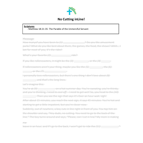 Children & Youth Sermon/Message/Lesson-No Cutting in Line!-Parable of the Unmerciful Servant