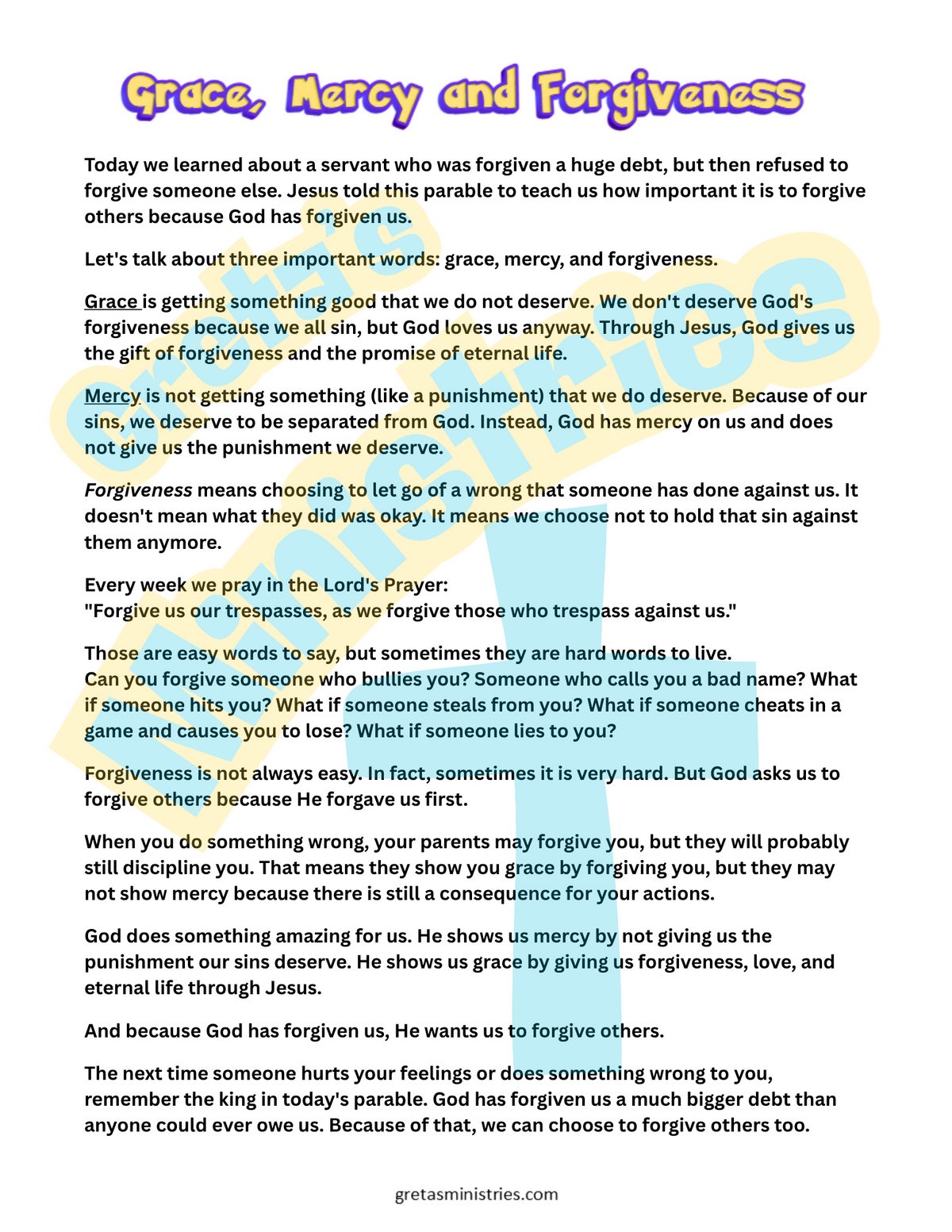 Parable Unforgiving Servant | Sunday School Lesson Plan | Forgive & Give GAME!