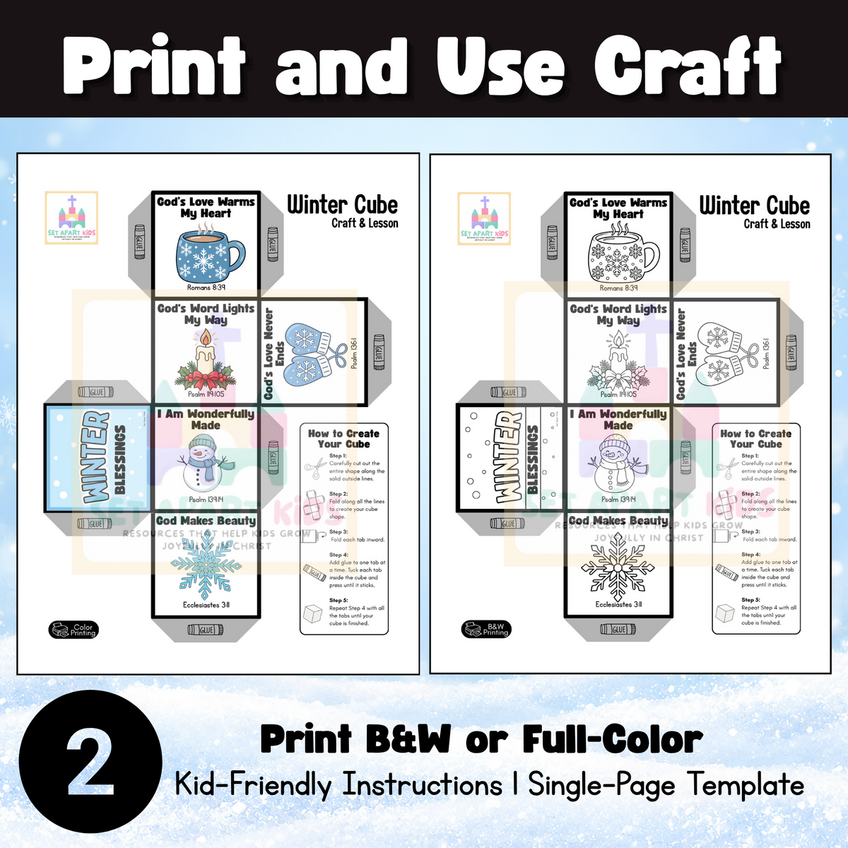 Winter Bible Craft for Kids | Winter Blessings Cube & Sunday School Lesson