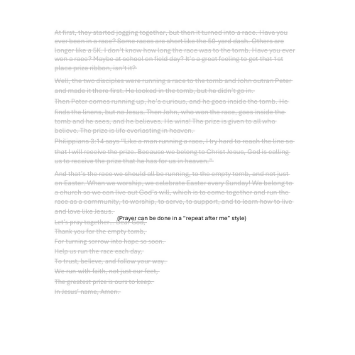 The Race to the Tomb - John 20:1-10 The Empty Tomb - Sermon/Lesson and Activity Booklet