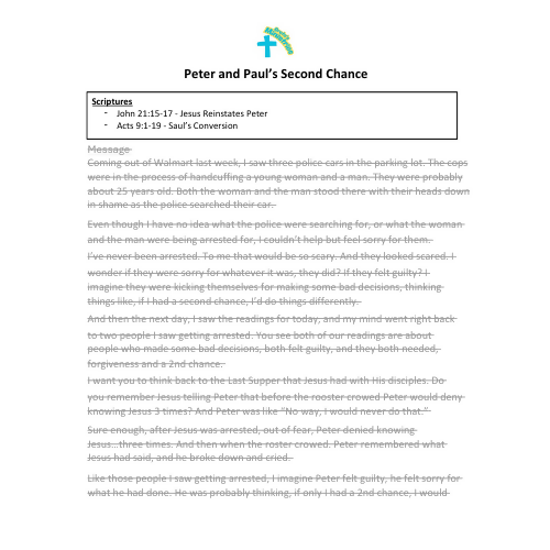 Children & Youth Sermon/Message/Lesson-Peter & Paul's Second Chance-John 21:15-17 & Acts 9:1-19