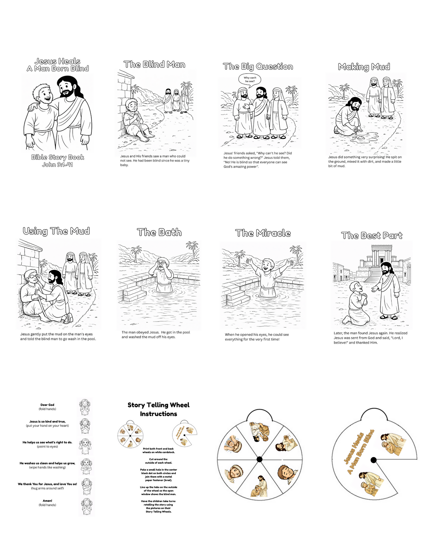 Jesus Heals A Man Born Blind Bible Story Coloring Book Preschool - 1st Lesson