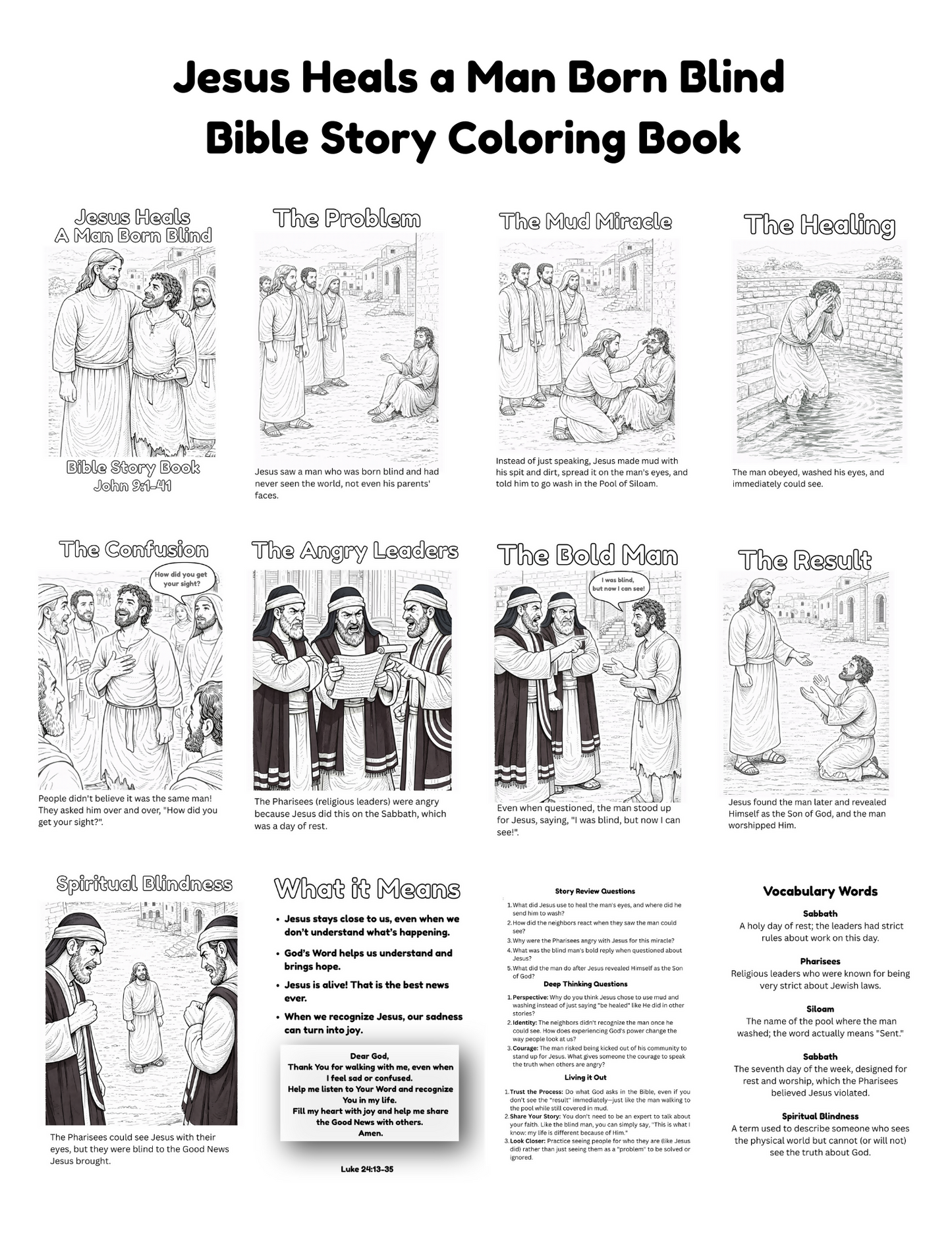 Jesus Heals A Man Born Blind Bible Story Coloring Book / Lesson (2nd-5th Grade)