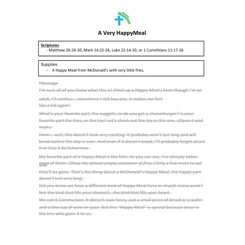 A Very Happy Meal - (Communion/The Last Supper) Children's Sermon/Lesson & Activity Book