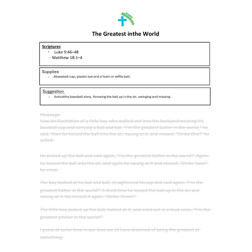 Children's Sermon - "The Greatest in the World" (Luke 9:46–48 or Matthew 18:1–4)