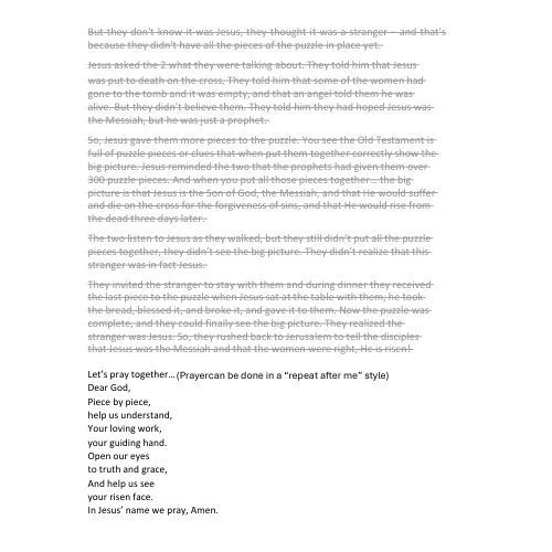 Pieces of the Puzzle - Luke 24:13-35 The Road to Emmaus - Children's Sermon/Lesson & Activity Book