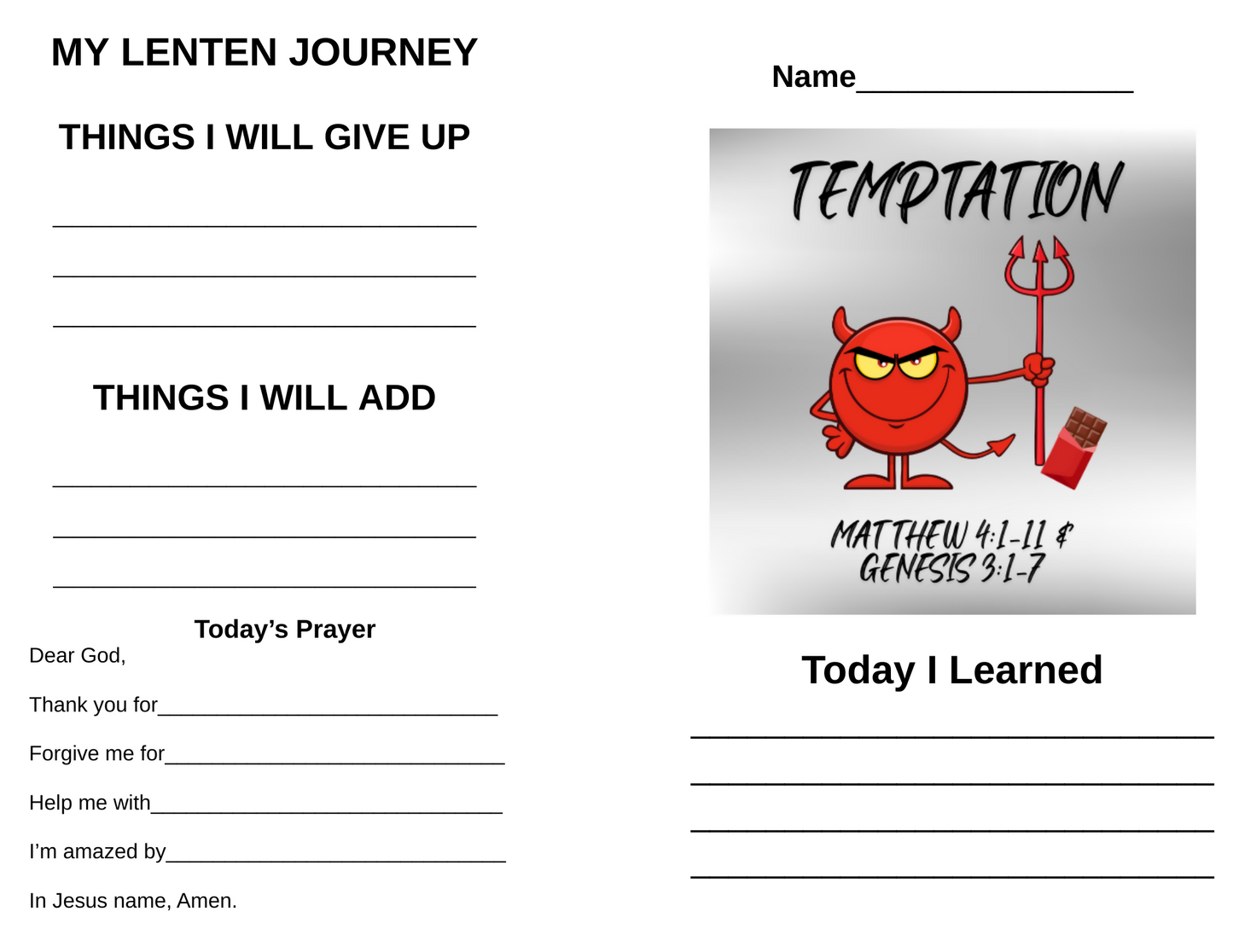 Children & Youth Sermon/Message & activity booklet - Temptation- (Matthew 4:1-11 & Genesis 3:1-7)