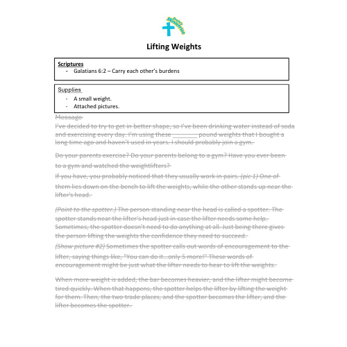 Children & Youth Sermon/Message/Lesson-Lifting Weights-Galatians 6:2 Carry each others burdens.